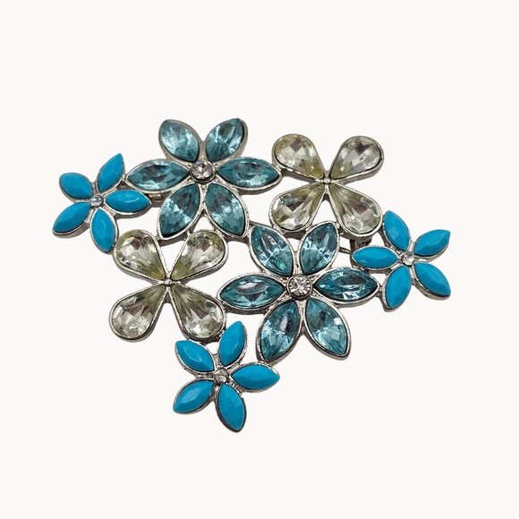 Napier Brooch Silver-Tone Blue Spring Floral Fairycore Fashion Jewelry Pin - Picture 1 of 16